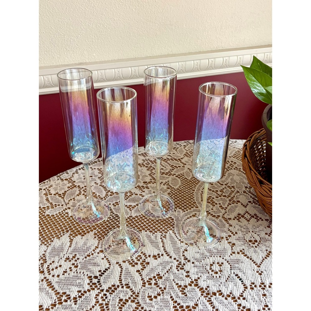 Anthropologie Morgan Champagne Flute Set 4 Pearl Glassware Elegant Wedding Toast - Picture 4 of 8